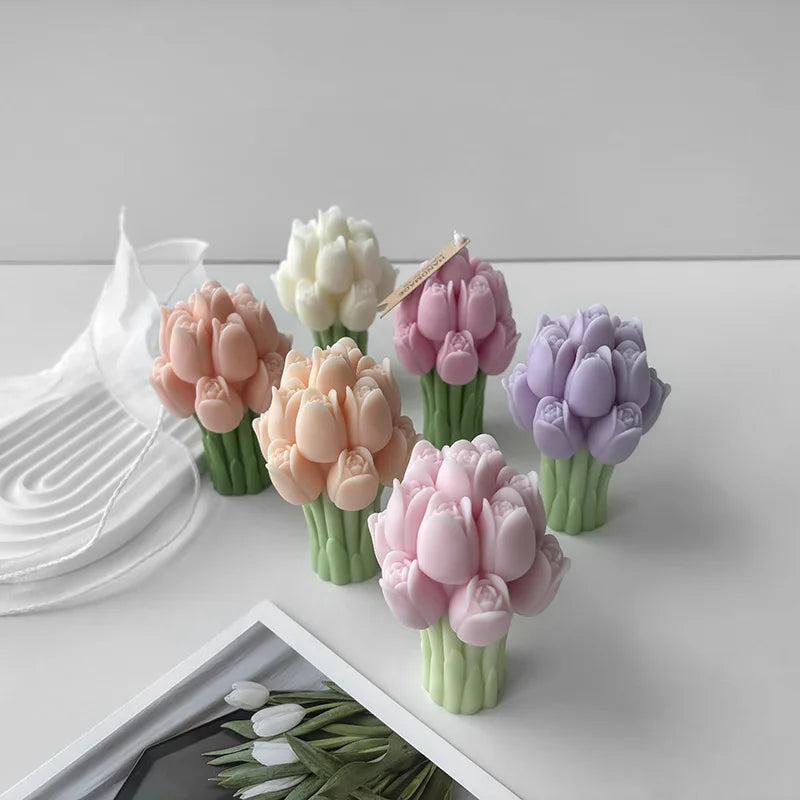 3D Tulip Bouquet Silicone Candle Molds Handmade Lavender Flower Soap