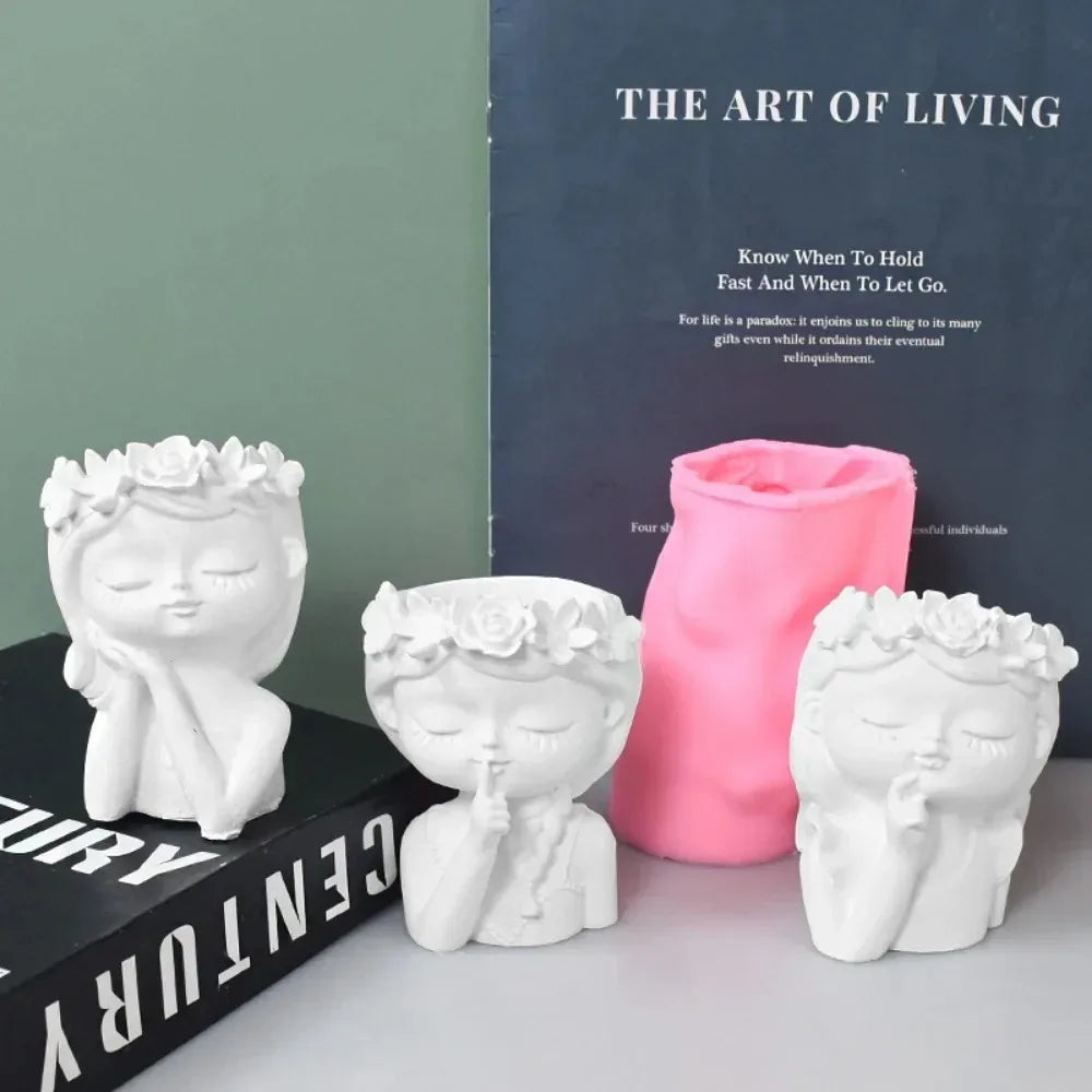 Concrete Vase Silicone Mold DIY Handmade Girl Head Shaped Flower Pot