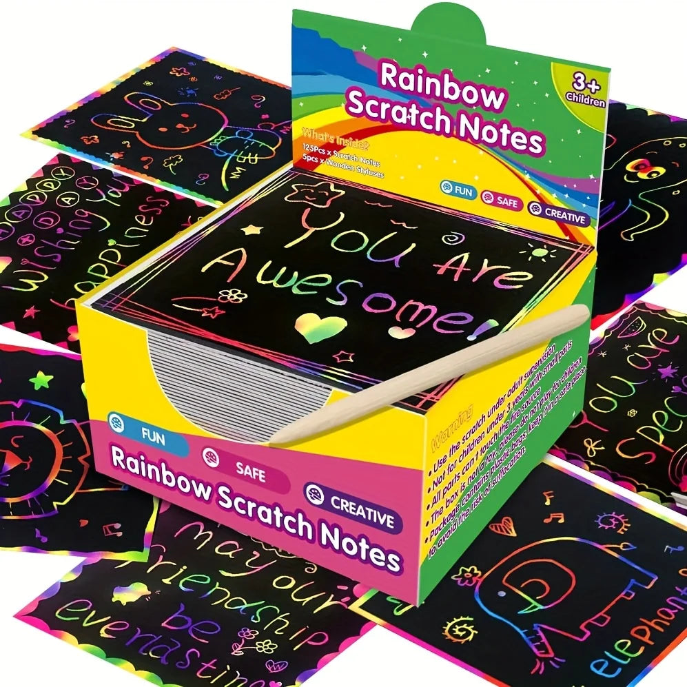 Scratch Paper Art - 100pcs Magic Scratch Off Craft Kit, Rainbow
