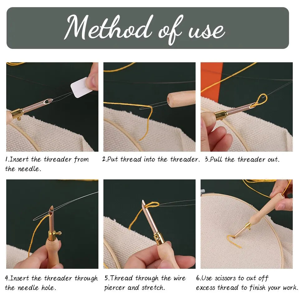 LMDZ 11Pcs Punch Needle Embroidery Kits Wooden Yarn Embroidery Pen