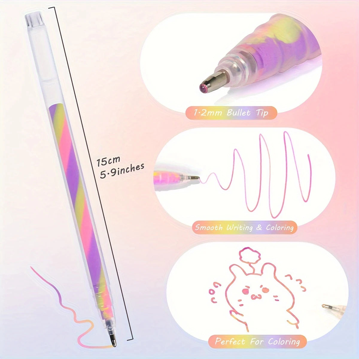 6pcs Glitter Gel Highlighter Pens Set - 1.2mm Vibrant Colors, Smooth