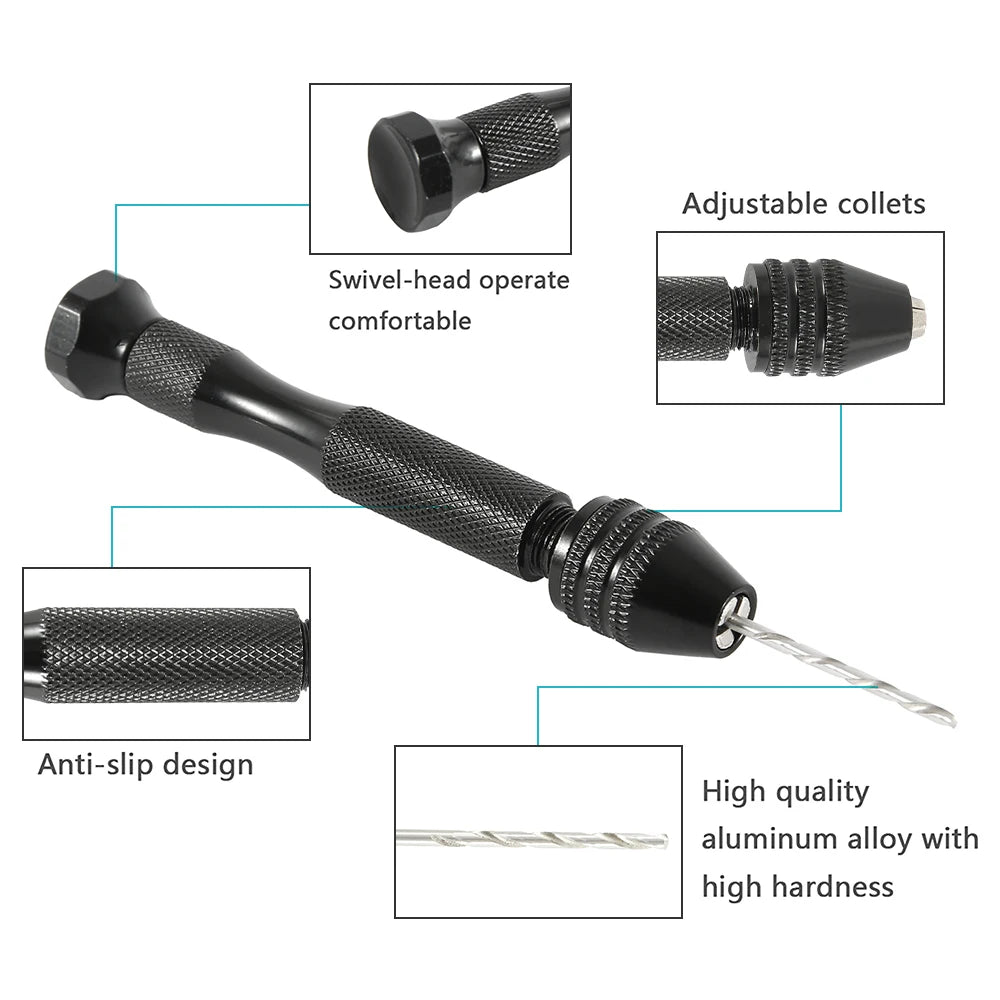 49pcs 0.2-3.4mm Hand Drill Set Mini Aluminum Hand Drill Bit Jewelry