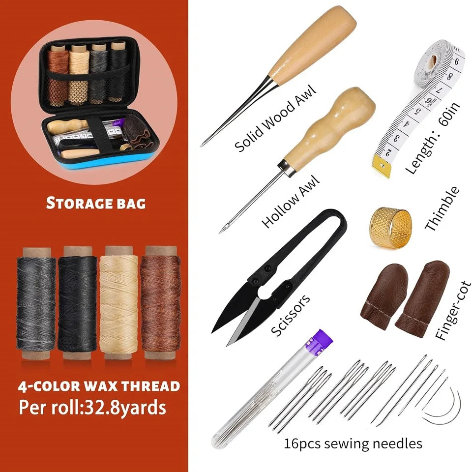 BUDDUR Leather Sewing Tools Kit With Waxed Thread And Needles Awl