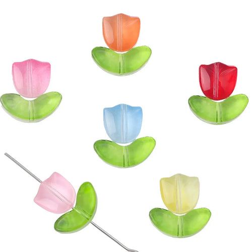 10/20Sets Handmade Colorful Glass Tulip Flower Beads Charm for Earring