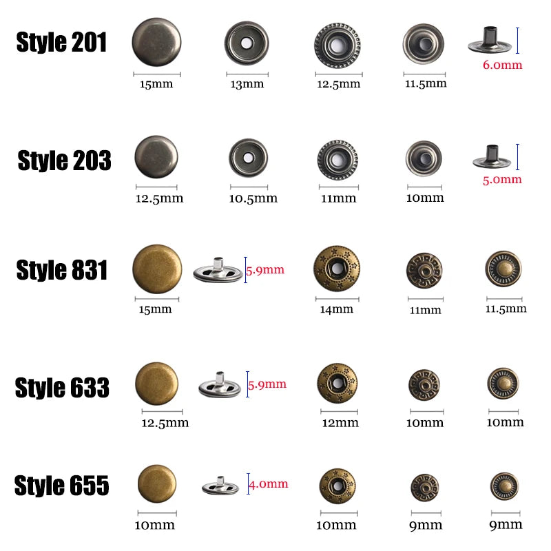 Metal Snap Fasteners Button Kits with Fastener Botones Installation