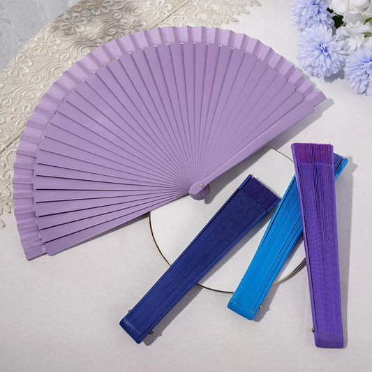 Vintage Chinese Style Hand Held Folding Fan Pure Color Wood Fan Dance