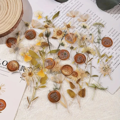JIANQI 40 pcs Dried Flower Collection Record PET Stickers Decorative