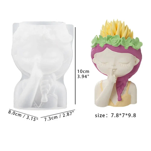 Concrete Vase Silicone Mold DIY Handmade Girl Head Shaped Flower Pot