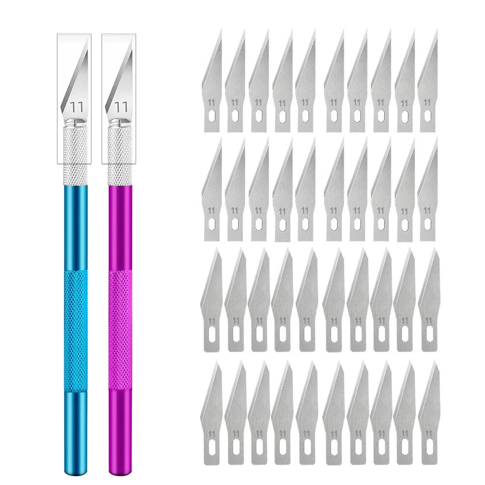 Engraving Non-Slip Metal Knife Kit + 40pcs #11 Blades Cutter Craft