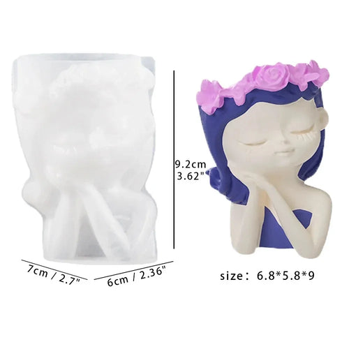 Concrete Vase Silicone Mold DIY Handmade Girl Head Shaped Flower Pot
