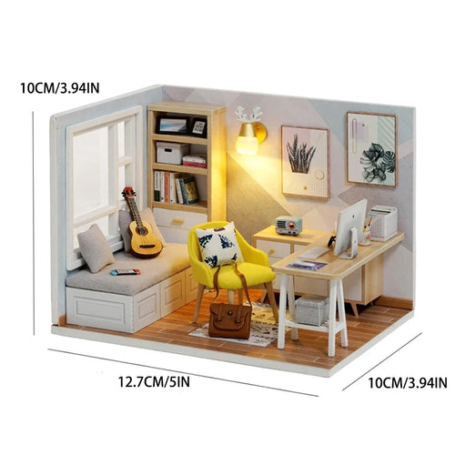 Kitten Mini Wooden Doll House Model Building Kits Toy Home Kit