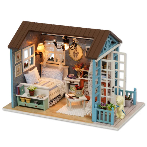Kitten Mini Wooden Doll House Model Building Kits Toy Home Kit