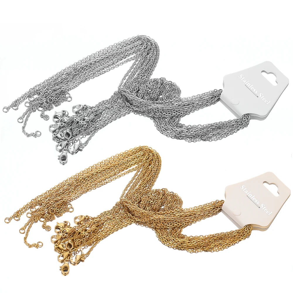 10pcs 50cm 2mm Gold Color Stainless Steel Link Chains Necklaces