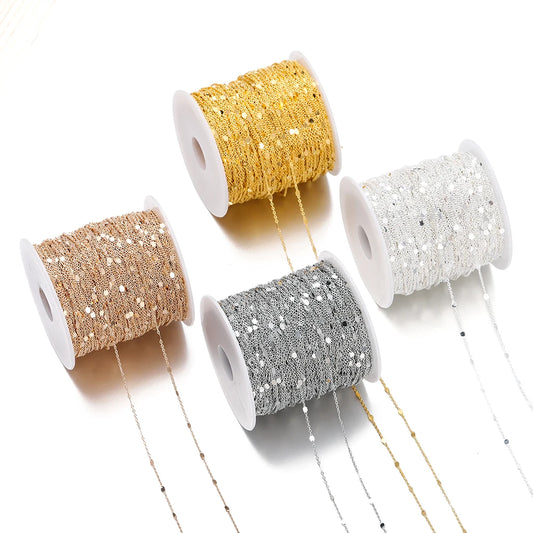 No Fade 2Meters Sequins Chain Necklace Gold Silver Chain Metal Copper