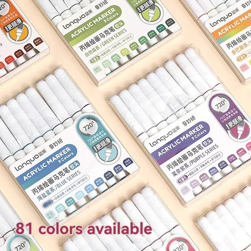 9pcs/Box Mix Color Acrylic Markers Set Art Rock Painting Pens Kids