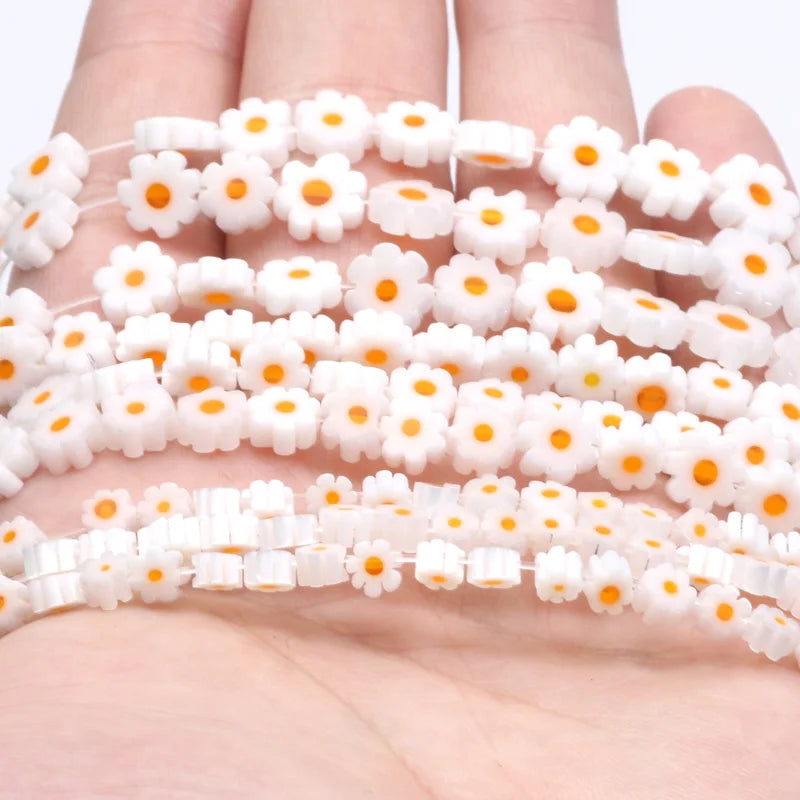 4-8mm Flower Lampwork Glass Flat Beads Daisy Spacer Loose Beads For