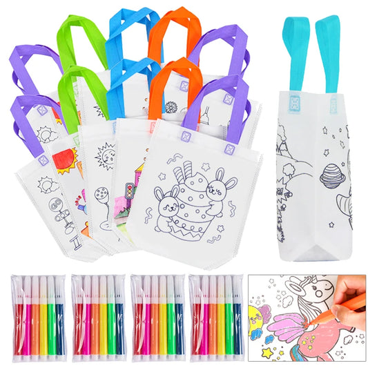 DIY Graffiti Bags with Coloring Marker Painting Non-Woven Gift Bags