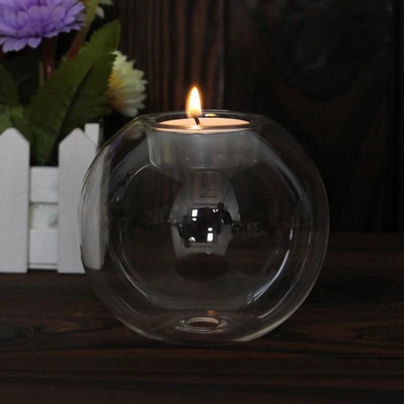 Round Clear Glass Candle Holder, Oil Lamp Candle Holder, Table