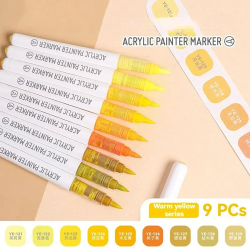 9pcs/Box Mix Color Acrylic Markers Set Art Rock Painting Pens Kids