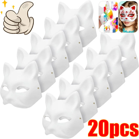 1-20pcs Japanese Mask Paper Blank Mask Halloween Cosplay Cat DIY