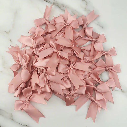 (50pcs) 1 inch fresh pink ribbon bows Polyester Satin Bow Flower DIY