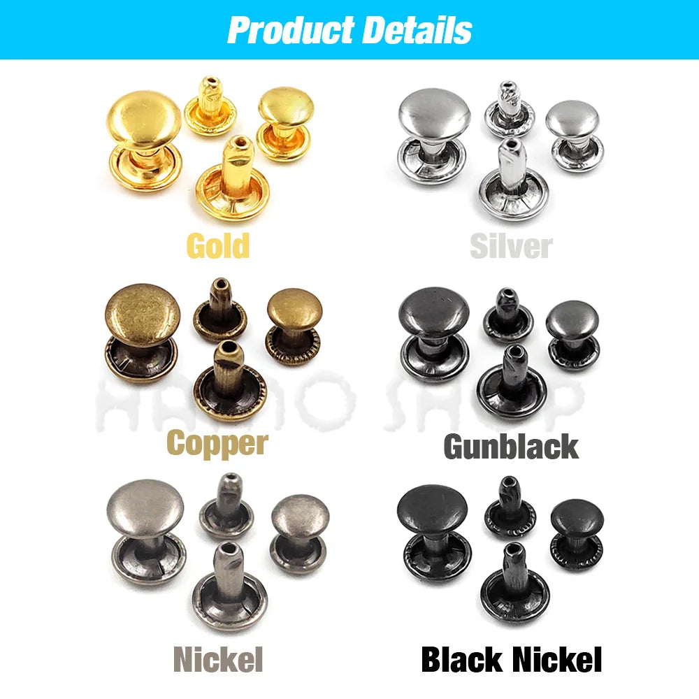 100sets 6-8mm Metal Double Cap Round Rivets Studs Collision Nail Spike
