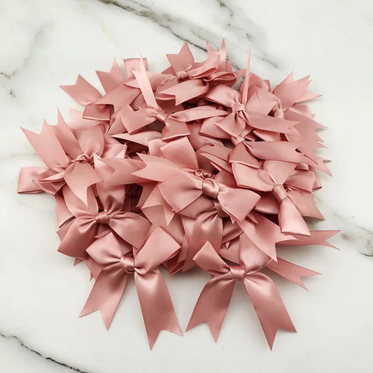 (50pcs) 1 inch fresh pink ribbon bows Polyester Satin Bow Flower DIY